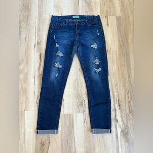 Wax Distressed Dark Wash Cuffed Jeans